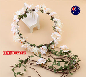 Women wedding Beige White babys breath bride Hair Headband Crown Garland leaf