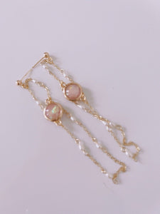 Women Handmade 14k Gold plated Natural Fresh Pearl Pink Dangle Earrings gift Box
