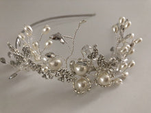 Women Prom dance headpiece Bride wedding Pearl Silver Crystal hair band Headband