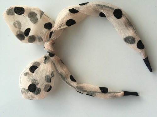 Women Girl Retro bow Bunny Polka Dots lace wire Hair head band headband Hoop Lght Pink Polka Dots headband