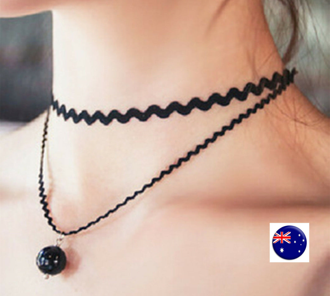 Women Lady Girls retro Black Double layers Pearl Choker short Punk Necklace