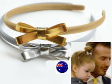 Women Girls Rock party Gold or Silver Syn Leather Bow Hair Hoop Headband Band