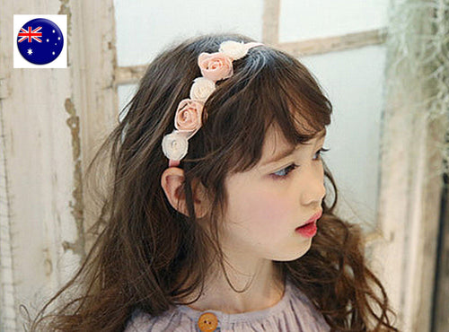 Flower Girls Children Kids Pink white Rose Lace Hair Band garland Headband PROP