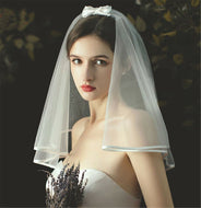 Women Girl Bride HEN'S NIGHT Party Wedding White lace Bow Hair head Short Veil