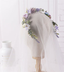 Women Wedding Retro Purple Blue Halo flower Hair Headband Crown Garland Wreath