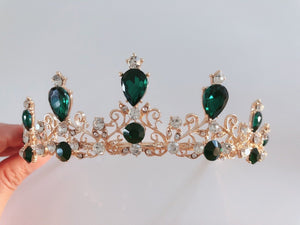 Children Kids Girls Princess Emerald Green Crystal Tiara Crown Hair Headband