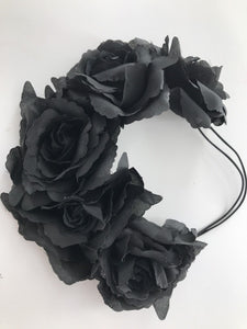 Women BLACK flower Halloween Bride Party Hair Headband Crown tiara Prop Garland