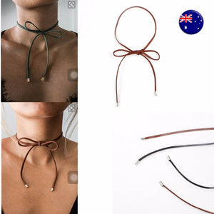 Women Girl Synth Suede leather Bohemian Boho Slim Tie Up Choker Short Necklace