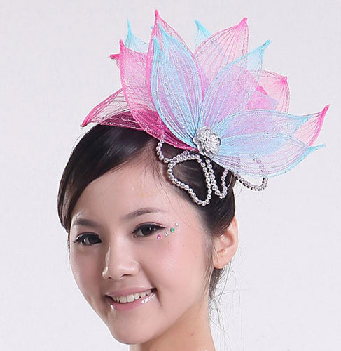Blue Pink Flower Race Prom Performance Dance Party Hair headpiece Fascinator