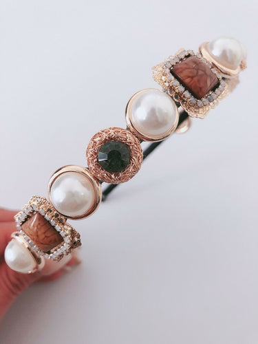Women Pearl Stone Crystal Gemstone Retro Hair Headband head Band Hoop accessory