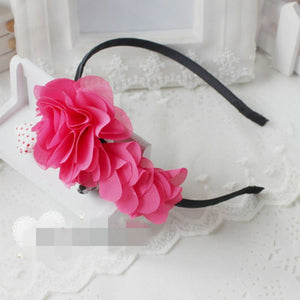 Girls Kids Sweet Dance school Wedding Pink Chiffon Flower headband hair band