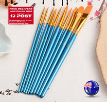 AU 10PC Blue Oil Painting Brushes Set Acrylic Watercolor Artist Face Paint Craft