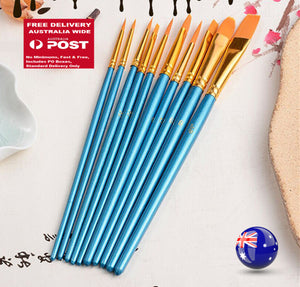 AU 10PC Blue Oil Painting Brushes Set Acrylic Watercolor Artist Face Paint Craft