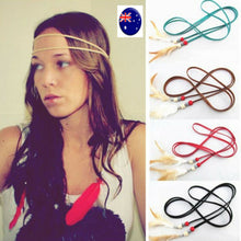 Women  Boho Bohemian Suede Feather Extension Hair Head Strap band belt headband