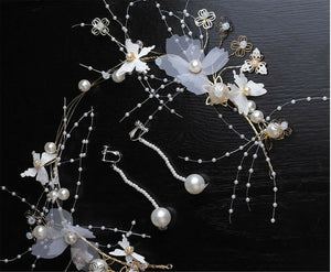 Women Lady White Lace Butterfly Fascinator Headband Hair Piece