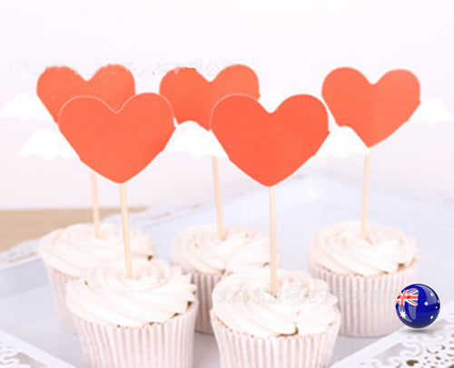 5P Red Fly Love Heart Valentine's Day Cupcake Cakes Decorating Topper Pick Flag