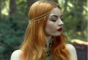 Women BOHO Gold Star Halo wedding Party Hair chain head band Headband headpiece