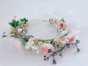 Pink flower Girl Women Wedding Floral Party Hair Headband Crown Garland tiara