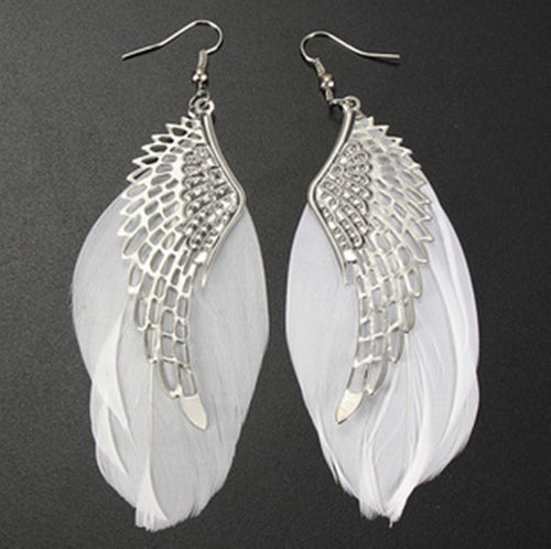 Women White Feather Angel Wings Bohemian Boho party beach Earrings Ear Hook Drop