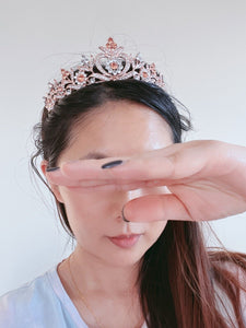 Women Rhinestone Crystal Heart Prom Party Hair Headband Rose Gold Crown Tiara
