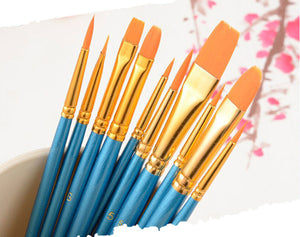 AU 10PC Blue Oil Painting Brushes Set Acrylic Watercolor Artist Face Paint Craft