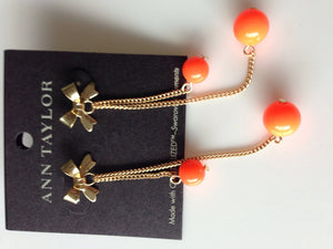Women GIRL Sweet Orange Bow beads Long Tassel Chain party Earrings Ear Stud Drop
