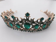 Women Retro Green Crystal Black Queen Party Hair Head Headband Metal Crown Tiara