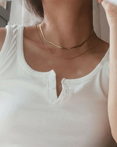 Women Gold color Titanium Plated 2 layers up Flat Chain Short Necklace Choker