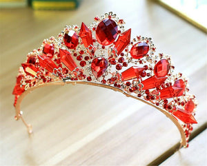Women Lady Red Crystal Party Gold Hair Headband Queen Prom Halo Tiara Crown
