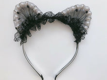 Women Girl Black Fancy Lace Pearl Cat Ears Party Hair Head Headband band hoop