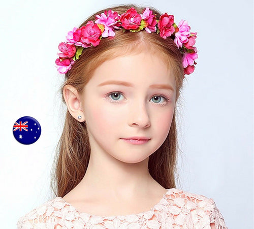Lady flower Girl Fairy wedding Hot Pink bride Party Hair Headband Crown Garland