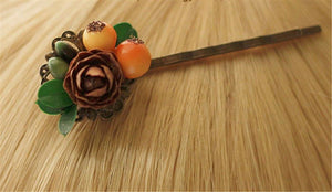 Women Lady Girl Woodland Rustic Pine nut Fairy leaf hair accessory Pin Clip