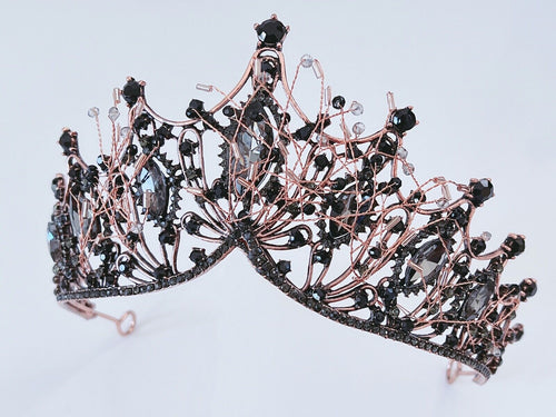 Women Retro Black Crystal Bronze Ice Halloween Party Hair Headband Crown Tiara