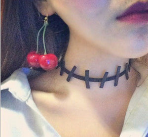 Women Halloween Girls retro Black Cross Vampire Stitches Choker Punk Necklace
