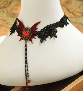 Women retro Halloween Vampire BOHO Bat Crochet choker Short Necklace