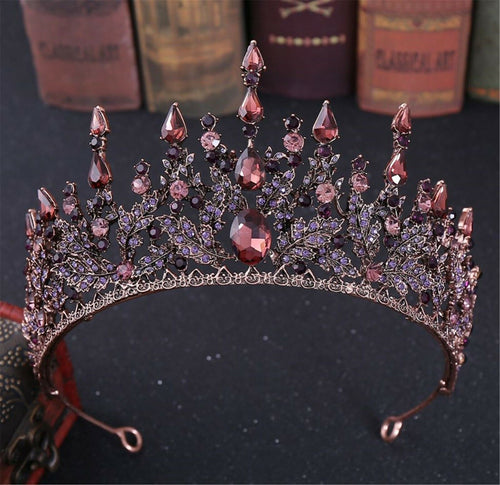 Women Purple Crystal Retro Black Bronze Queen Hair Headband Head Crown Tiara