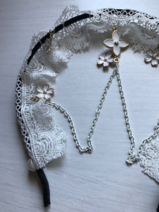 Women Girl Retro boho Party White Lace forehead chain Hair Headband Prop Hoop