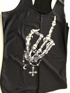 Women Black Party Halloween Cross Skeleton Finger Costume Tank Tops Tee T-shirt