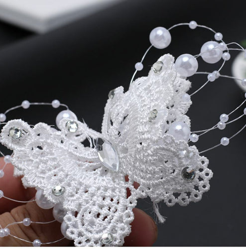 2x Women Girl White Crochet Butterfly hair head Clip Brooch hairpiece accessory