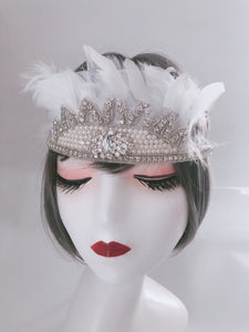 Women Girl Kids White Crystal Feather Prom Hair Head Band Headband Fascinator