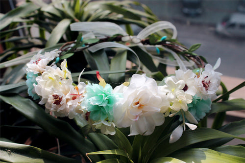 Women Lady White blue Flower Girl bride Party Hair Headband Crown Tiara Garland