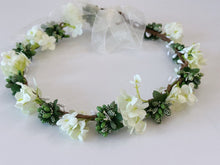 Women wedding Cream White Flower leaf  Greenery Hair Headband Crown Garland