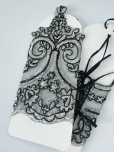 Women Hollywood Fancy Fingerless Retro Gold Embroidery Short Lace Black Gloves