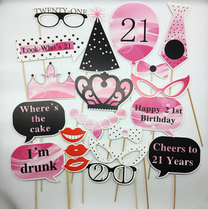 21st Happy Birthday Party hat balloon Cake Selfie Photo Booth Prop Game Sign