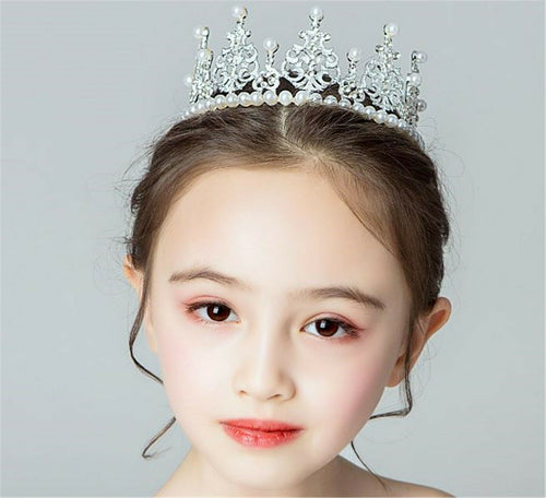 Children Kids Flower Girl Pearl Crown Princess Crystal Tiara Hair Headband
