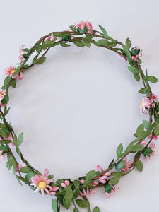 Women Greenery Daisy Leaf Pink Flower Hair Headband Crown Tiara Garland Wreath