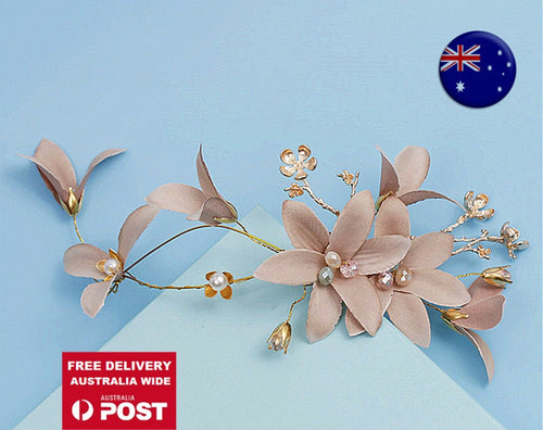 NEW Women Girl wedding Beige Brown Flower Hair Headband Prop Garland Fascinator