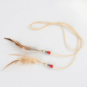 Women  Boho Bohemian Suede Feather Extension Hair Head Strap band belt headband