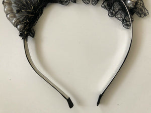 Women Girl Black Fancy Lace Pearl Cat Ears Party Hair Head Headband band hoop