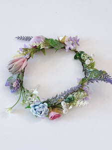 Women Wedding Retro Purple Blue Halo flower Hair Headband Crown Garland Wreath